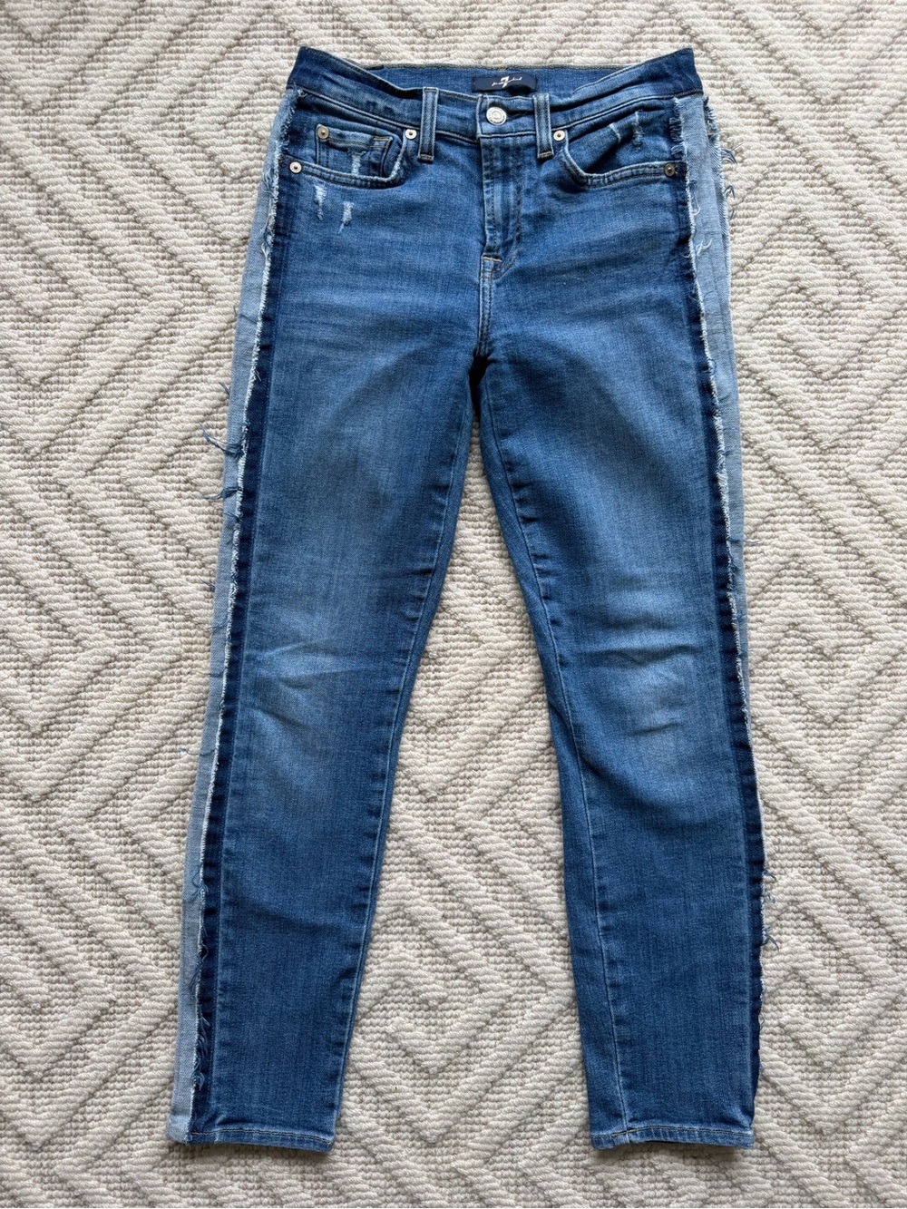 7 For All Mankind Two-Tone Dark Blue Slim Jeans